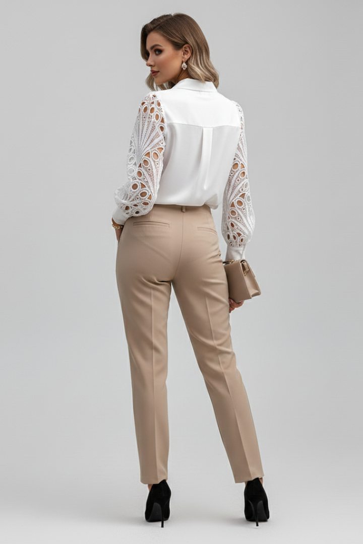 Women’s Blouse with Lace Sleeves and Button Cuffs