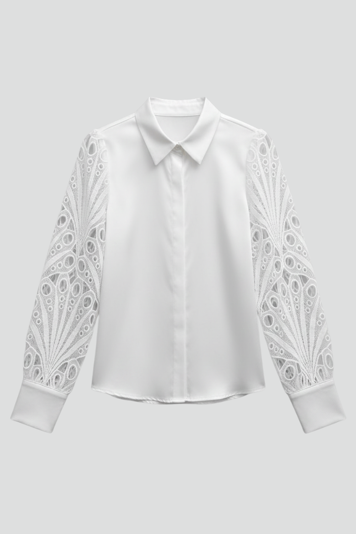 Women’s Blouse with Lace Sleeves and Button Cuffs