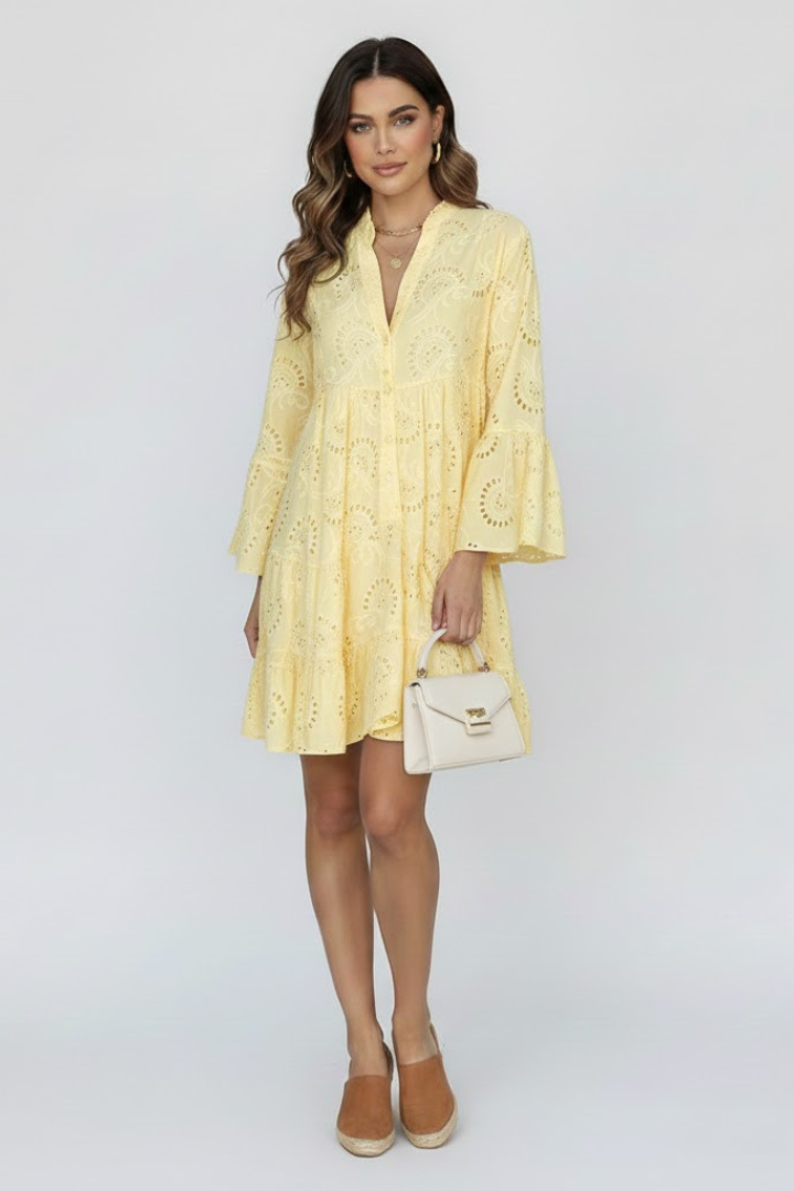 Women’s Mini Dress with V-Neck and Flared Sleeves