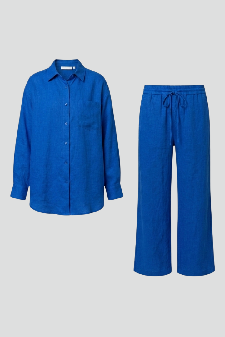 Women’s Two-Piece Set with Button Shirt and Straight Trousers