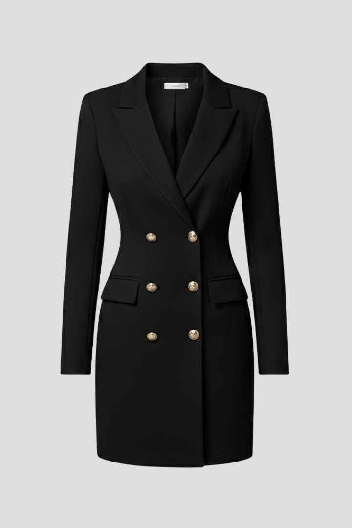Women Blazer Dress with V-Neck and Double Breasted
