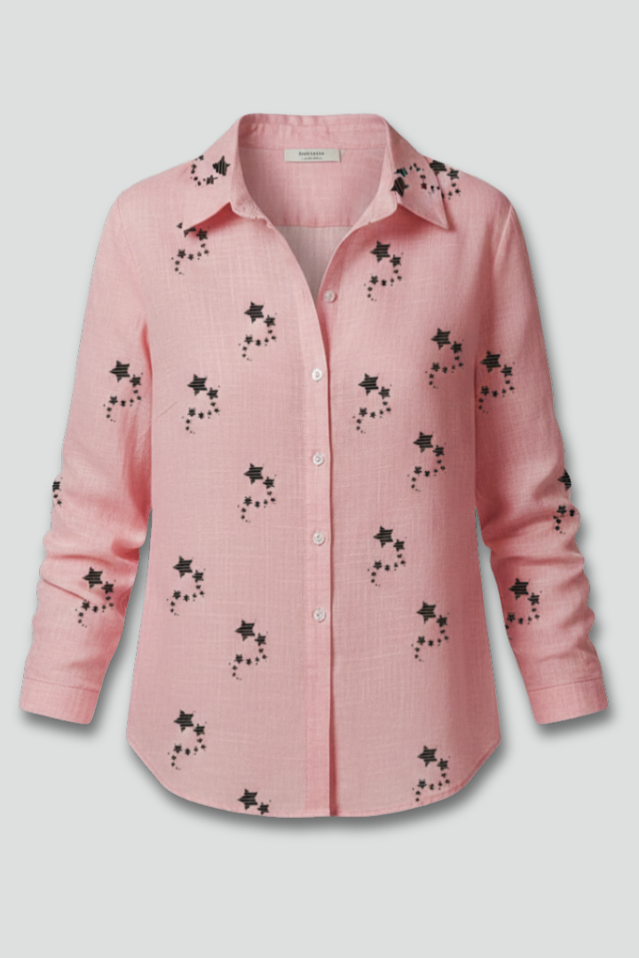 Women Blouse with Floral Pattern and Long Sleeves