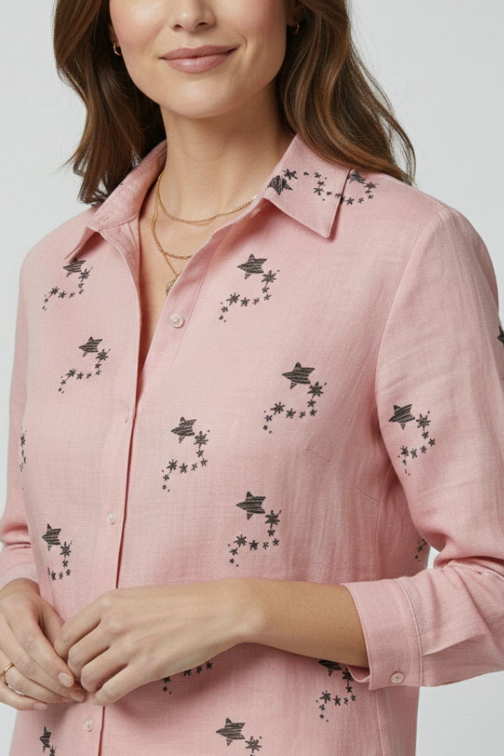 Women Blouse with Floral Pattern and Long Sleeves