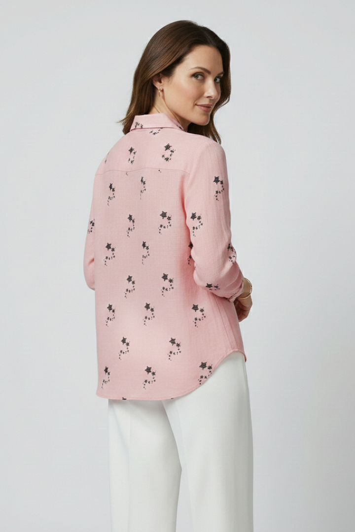 Women Blouse with Floral Pattern and Long Sleeves