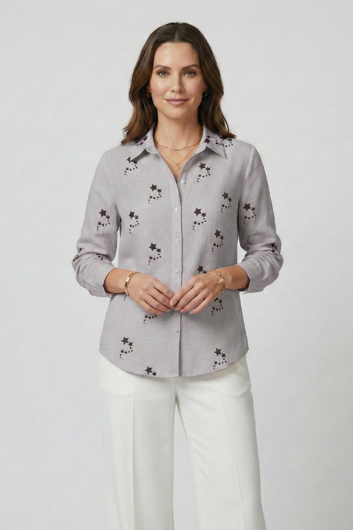 Women Blouse with Floral Pattern and Long Sleeves