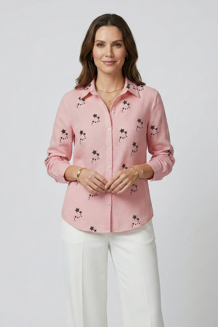 Women Blouse with Floral Pattern and Long Sleeves