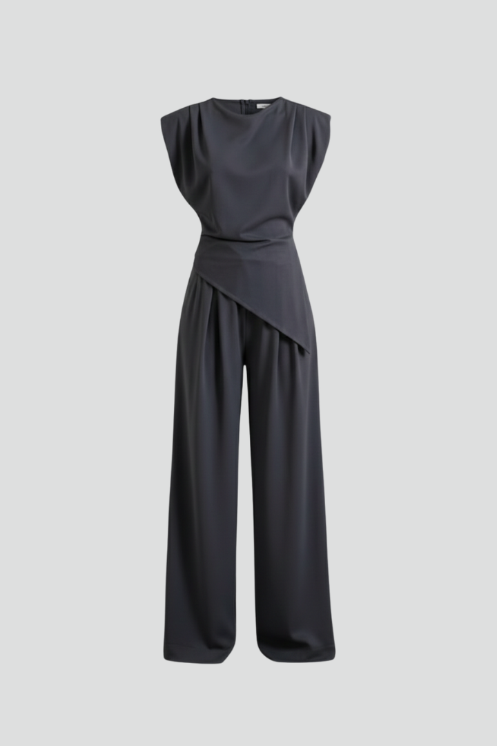 Women Jumpsuit with Asymmetric Neckline and Wide Legs