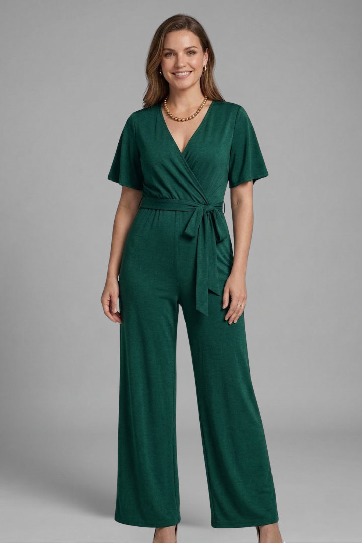 Women Jumpsuit with Wrap Front and Tie Waist