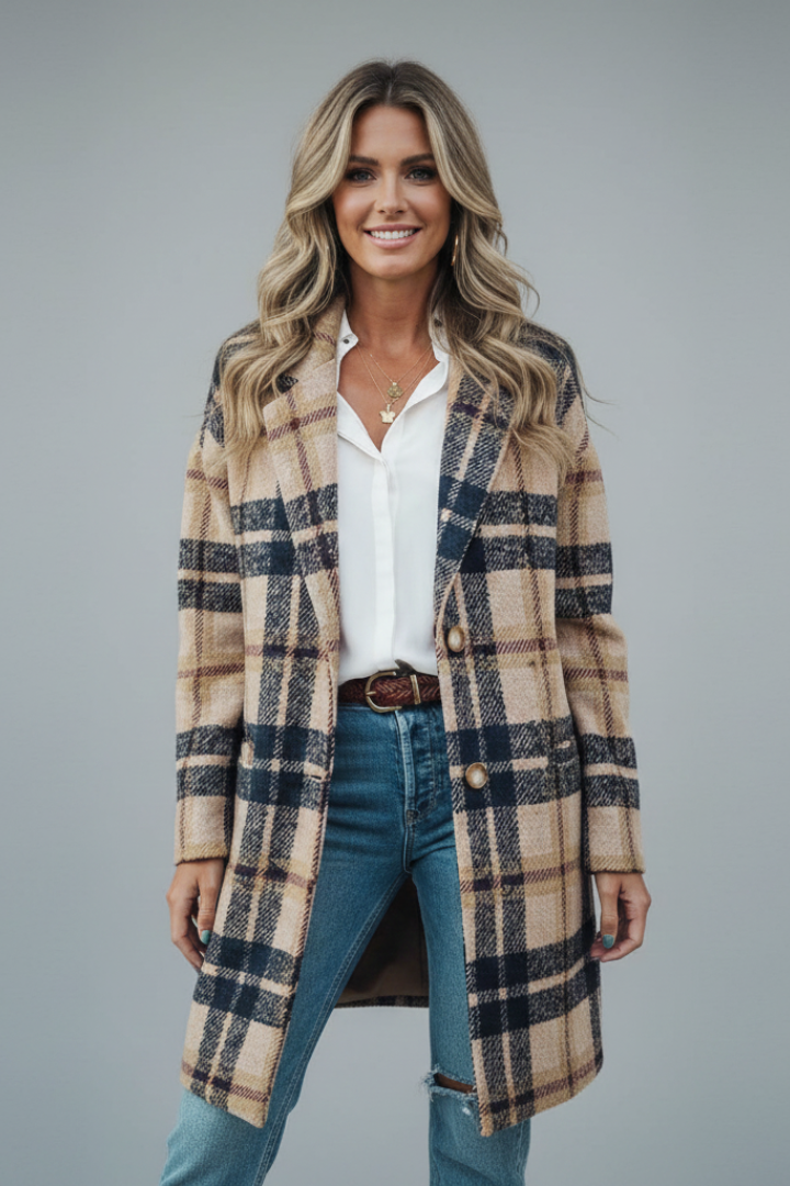 Women Long Coat with Button Closure and Pockets