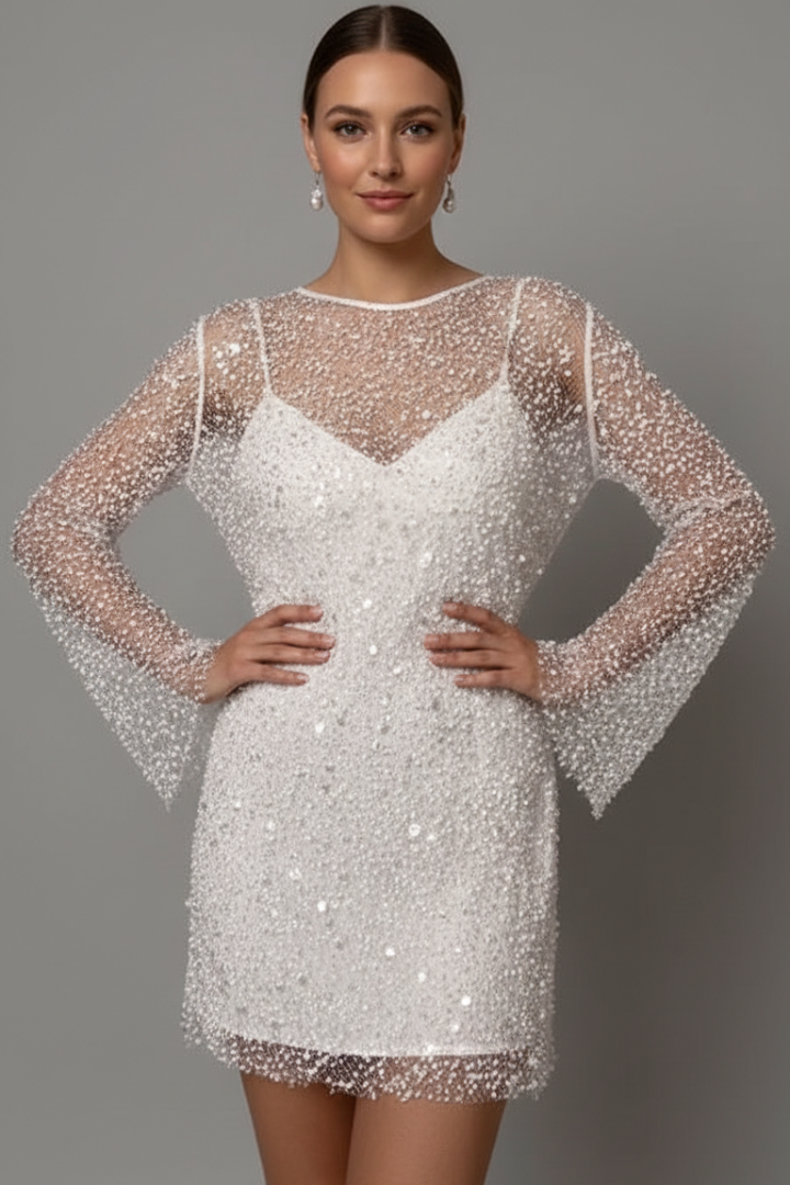 Women Mini Dress with Mesh Overlay and Sleeveless Underlayer