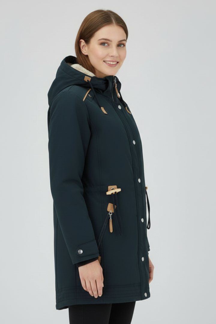 Women Parka Jacket with Hood and Zipper