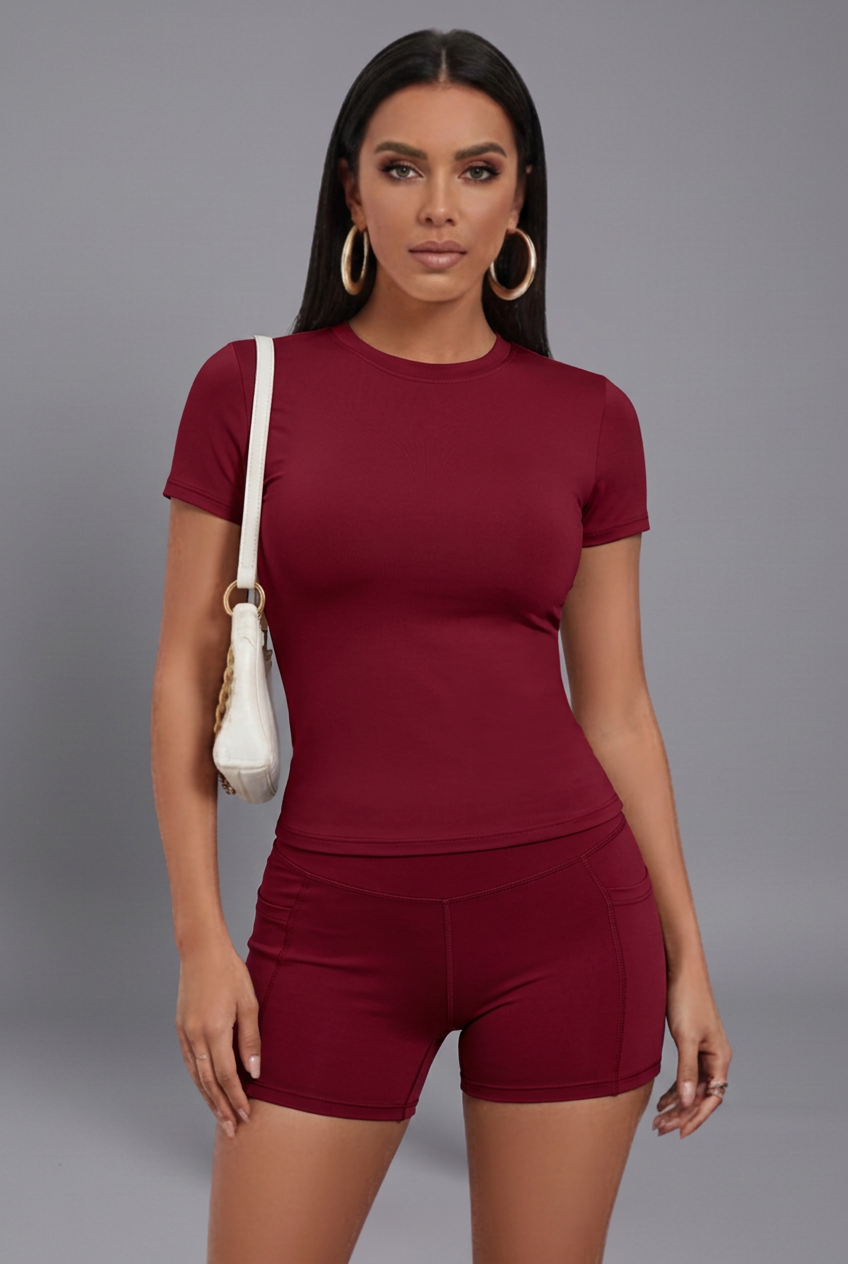 Women Set with Cropped Top and High Waist Shorts