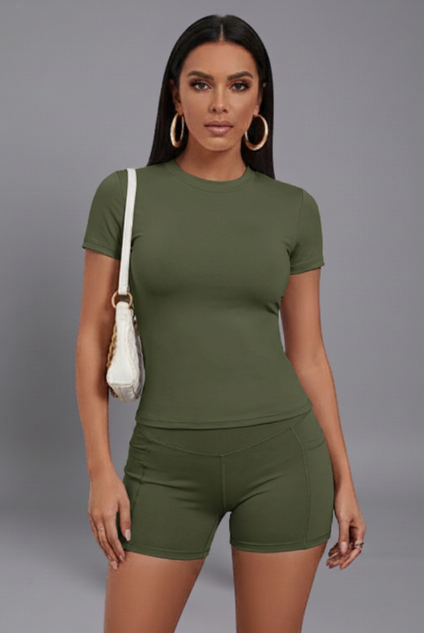 Women Set with Cropped Top and High Waist Shorts