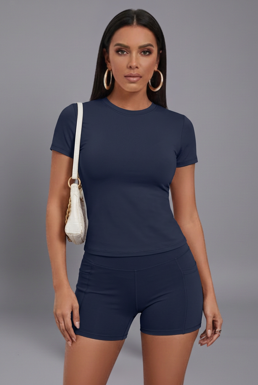 Women Set with Cropped Top and High Waist Shorts