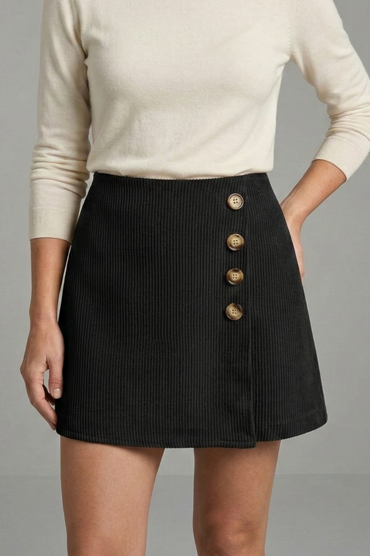 Women’s A-Line Skirt with Side Buttons and Ribbed Surface