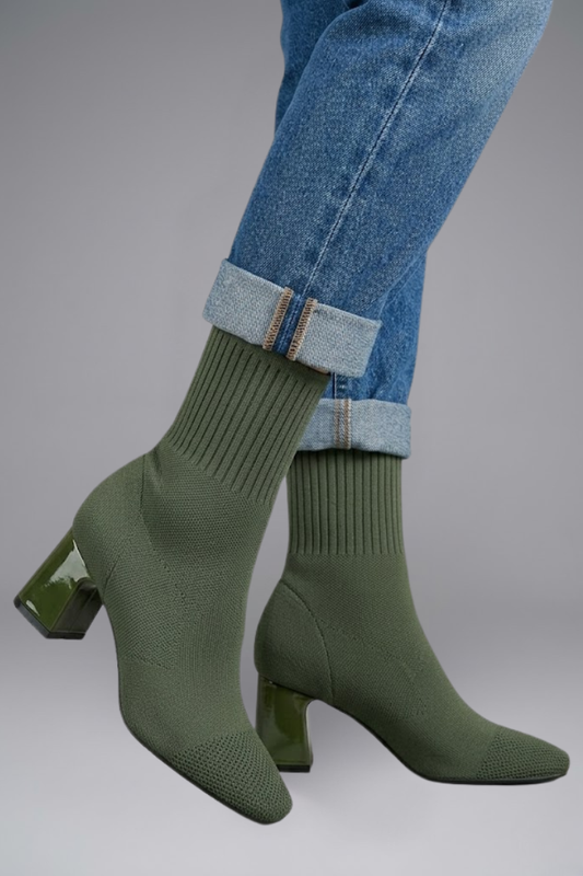 Women's Ankle Boots with Ribbed Stretch Collar for Fall