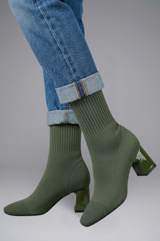 Women's Ankle Boots with Ribbed Stretch Collar for Fall