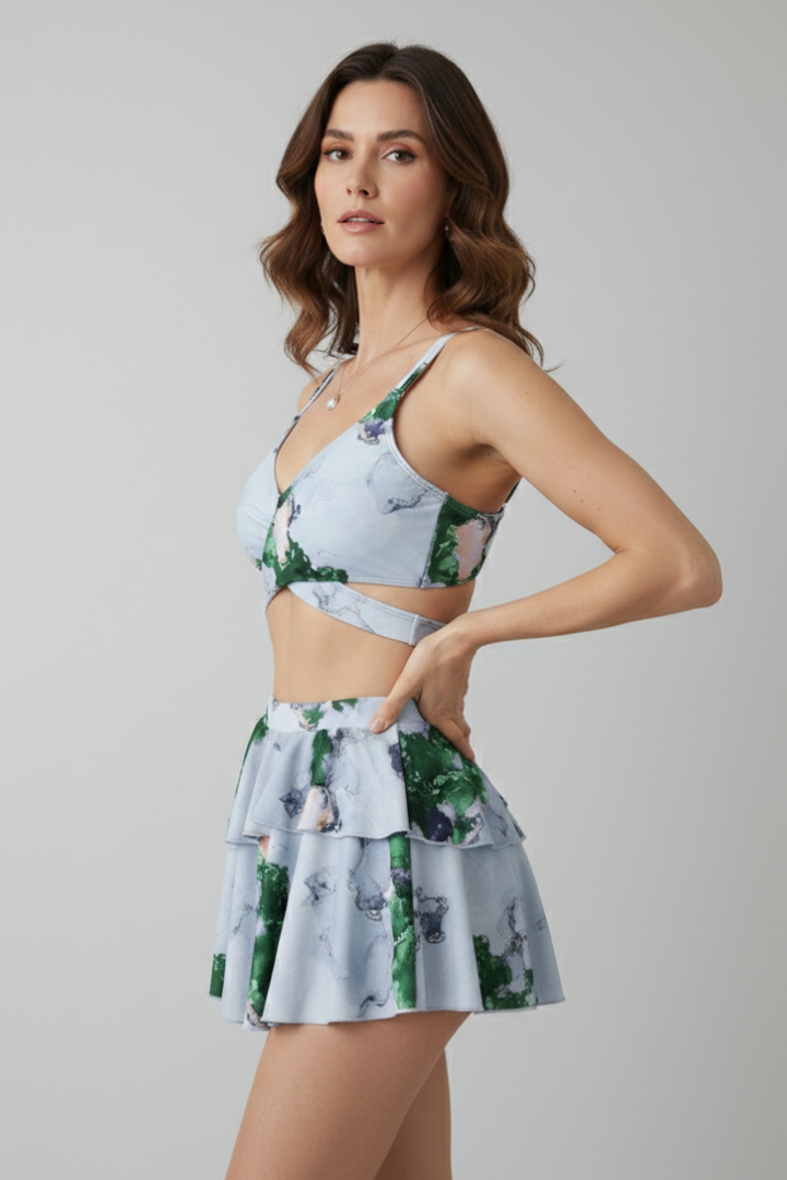 Women’s Bikini Set with Wrap Top and Flared Skirt