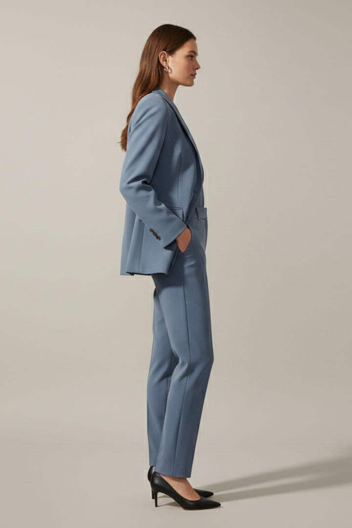Women’s Blazer and Trousers Set with Notched Lapel and Straight Legs