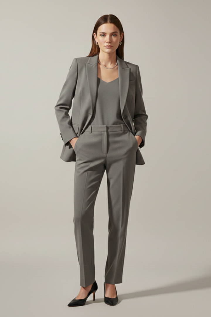Women’s Blazer and Trousers Set with Notched Lapel and Straight Legs