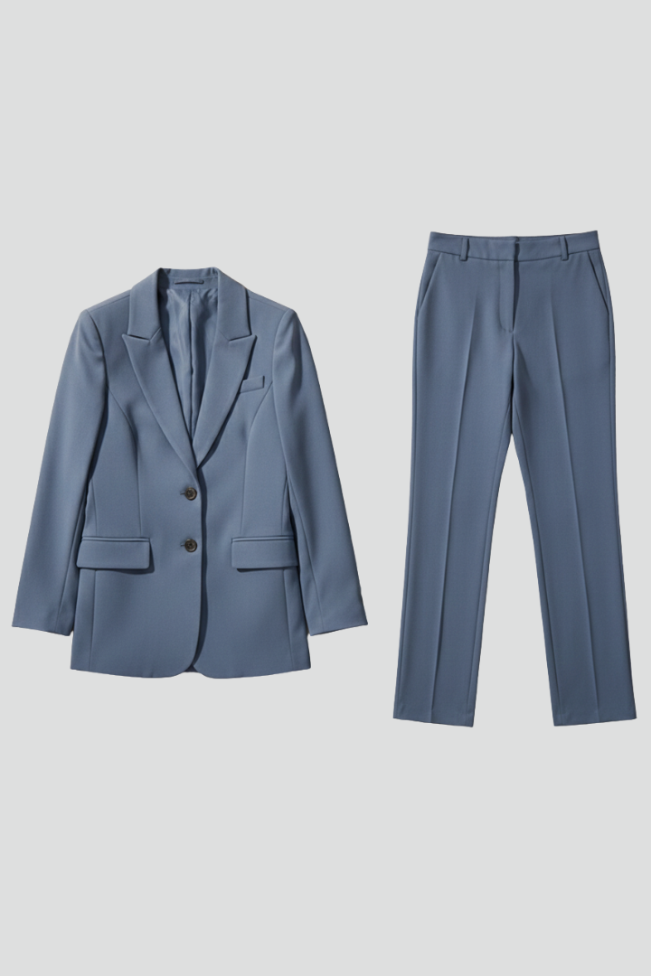 Women’s Blazer and Trousers Set with Notched Lapel and Straight Legs
