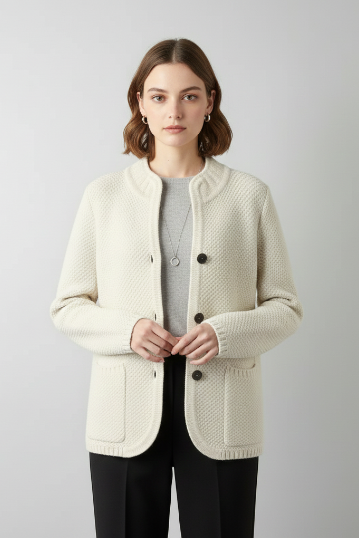 Women’s Blazer with Button Front and Structured Knit Surface