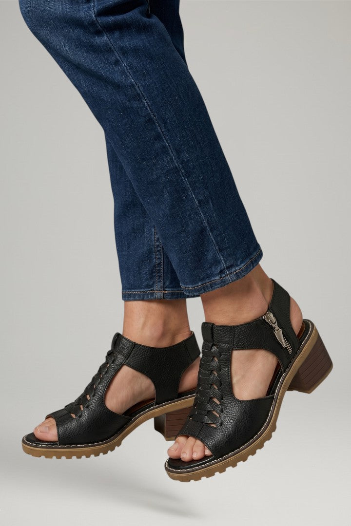 Women's Block Heel Sandals with Zip Closure and Cushioned Insole