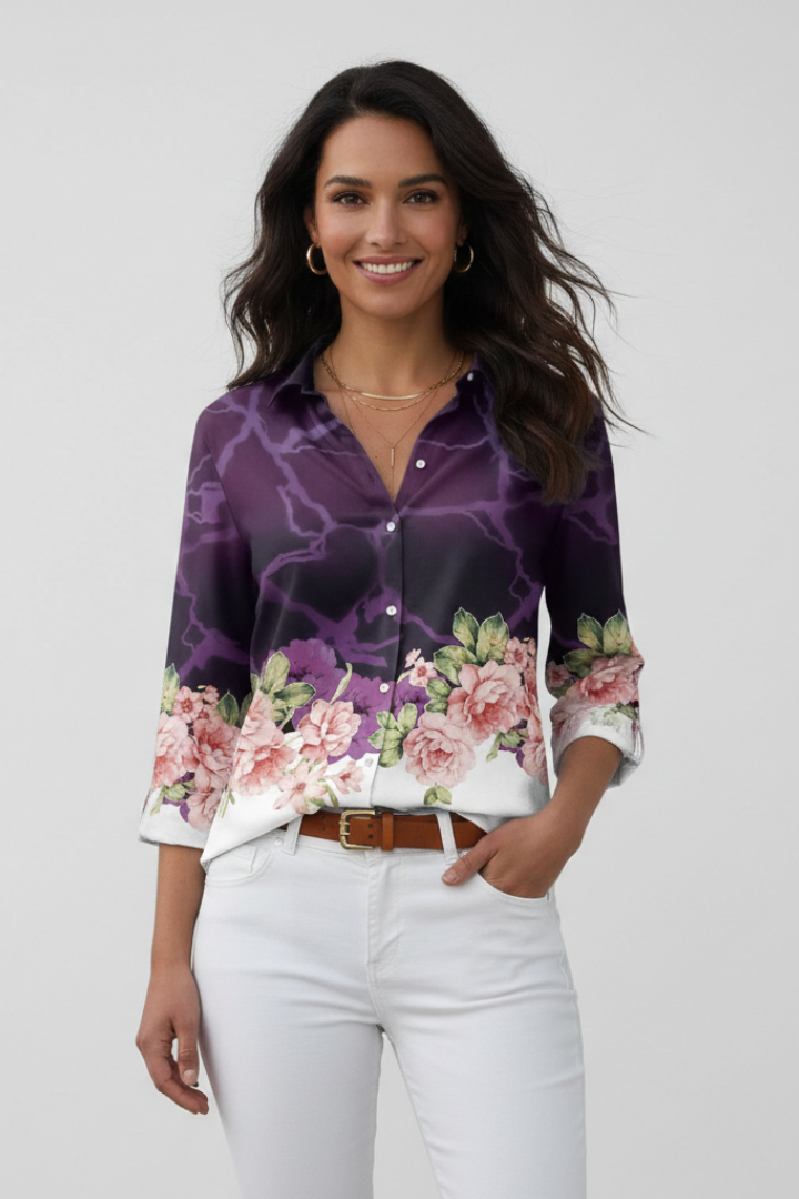 Women’s Blouse with Button Closure and Floral Print