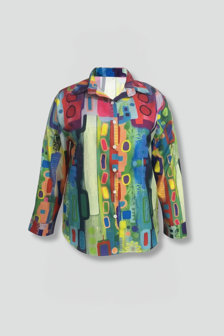 Women’s Blouse with Button Closure and Geometric Print