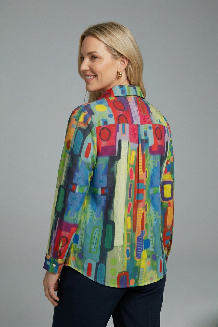 Women’s Blouse with Button Closure and Geometric Print