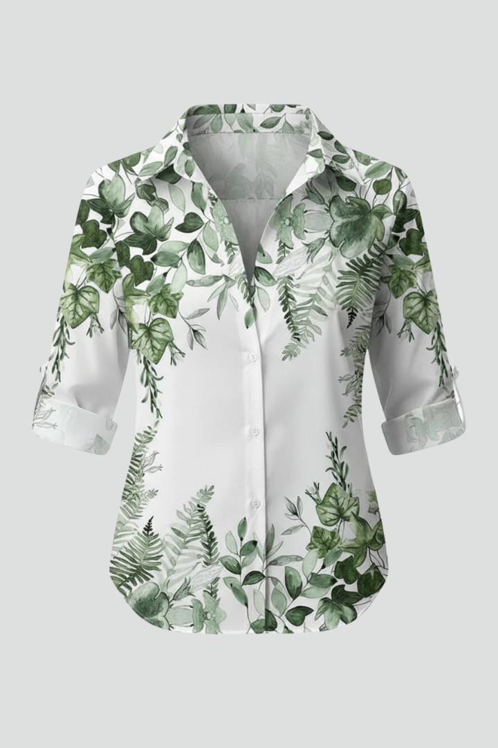Women’s Blouse with Button Closure and Leaf