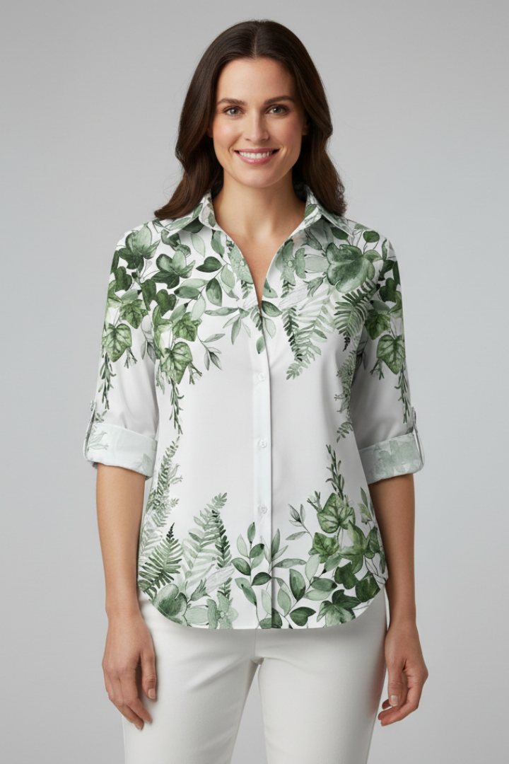 Women’s Blouse with Button Closure and Leaf