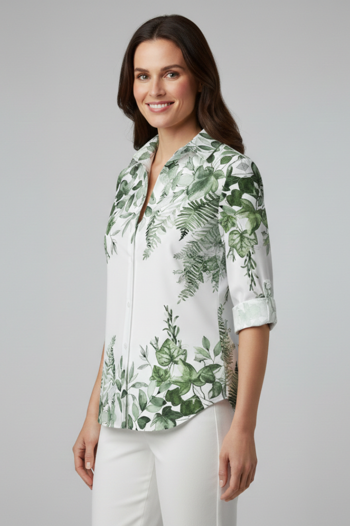 Women’s Blouse with Button Closure and Leaf