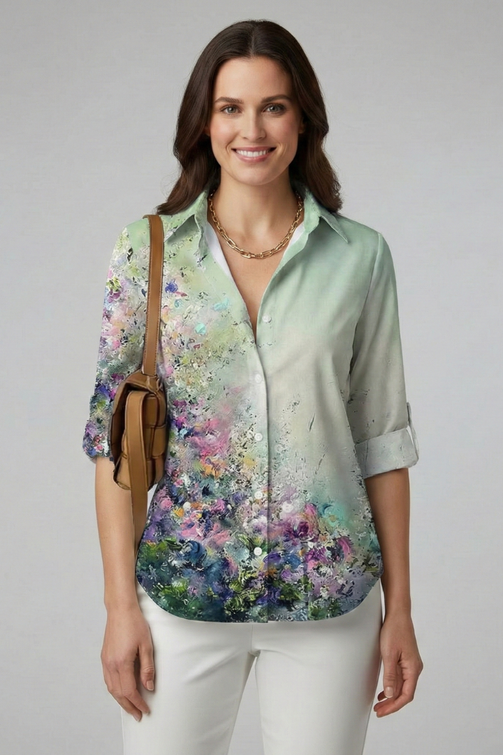 Women’s Blouse with Button Closure and Leaf