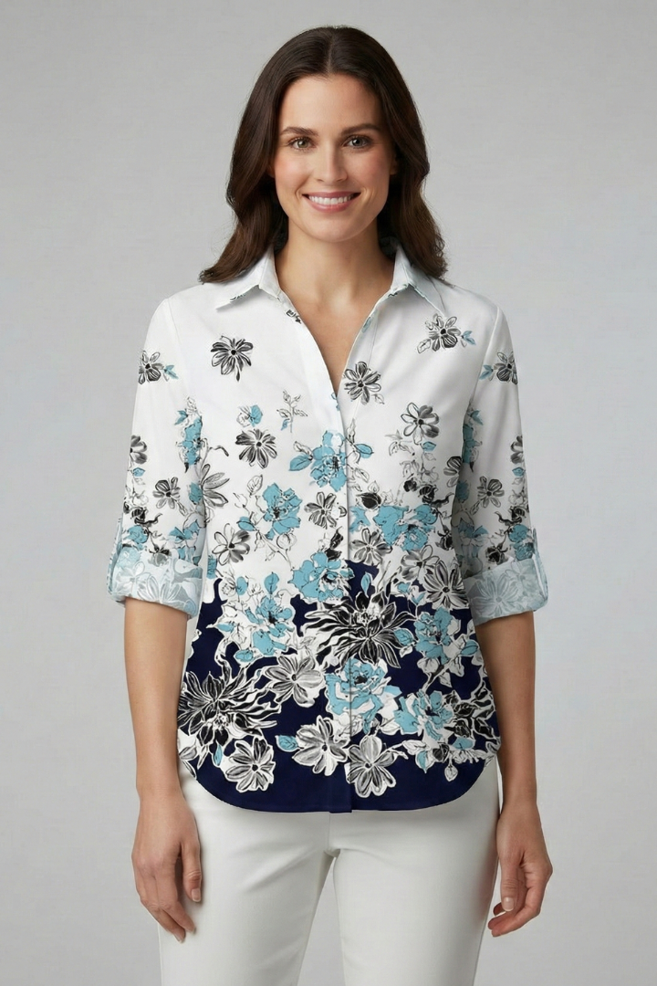 Women’s Blouse with Button Closure and Leaf