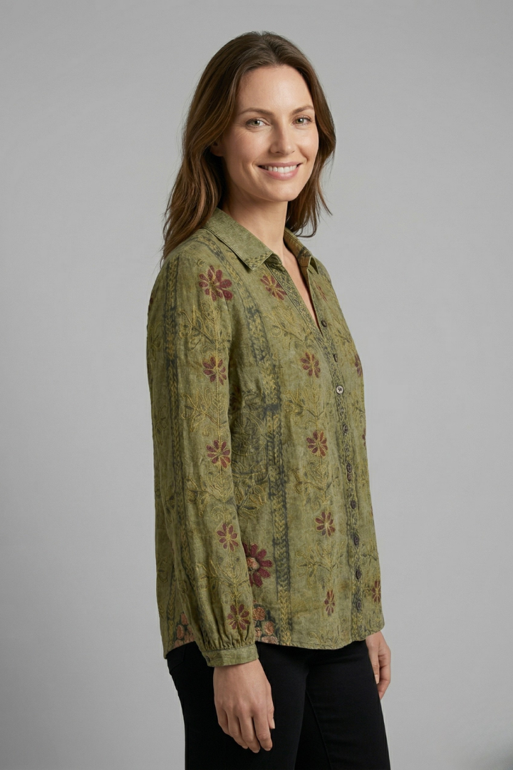 Women’s Blouse with Button Closure and Long Sleeves