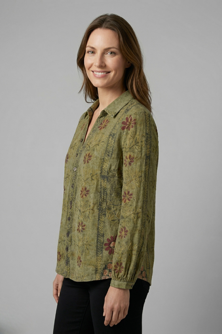 Women’s Blouse with Button Closure and Long Sleeves
