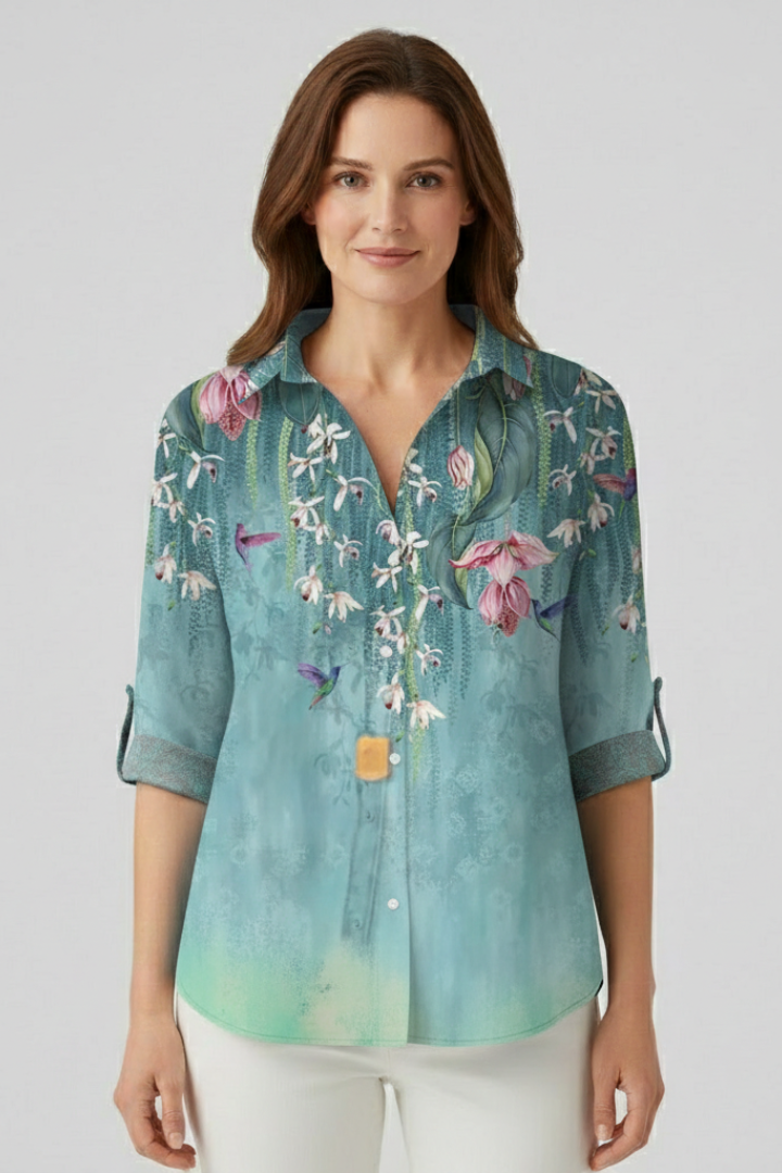 Women’s Blouse with Button Closure and Mandala Print