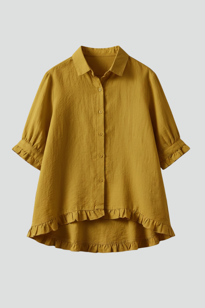 Women’s Blouse with Button Closure and Ruffle Hem