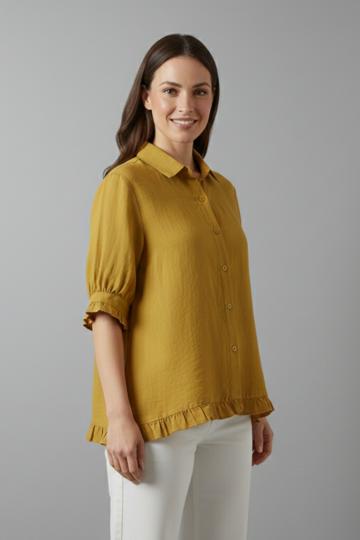 Women’s Blouse with Button Closure and Ruffle Hem