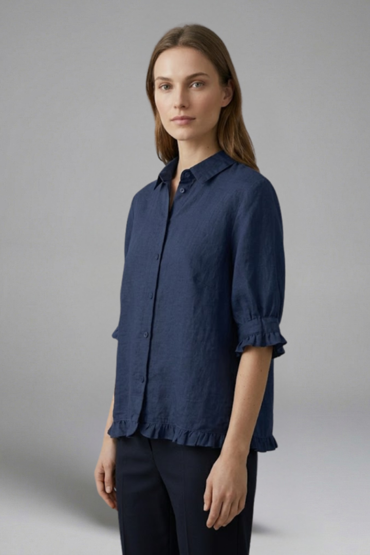 Women’s Blouse with Button Closure and Short Sleeves