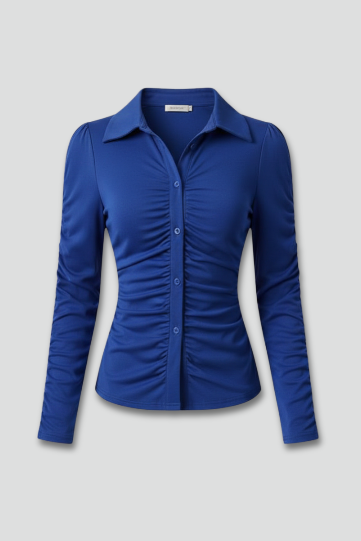 Women’s Blouse with Button Fastening and Ruched Front