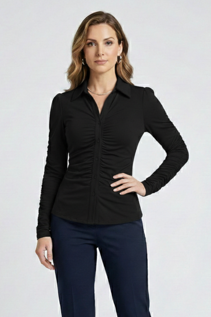 Women’s Blouse with Button Fastening and Ruched Front