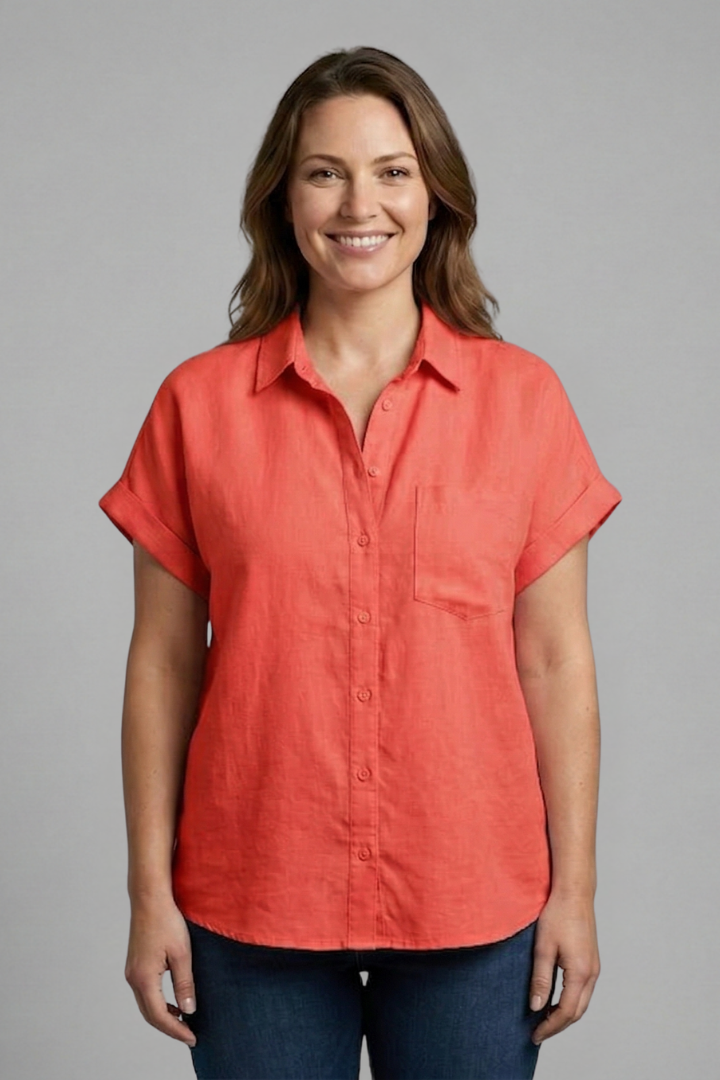 Women’s Blouse with Button Fastening and Short Sleeves
