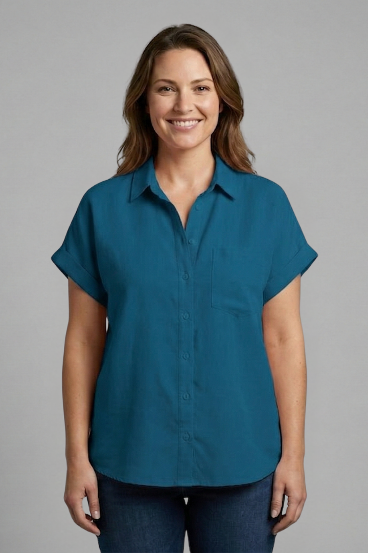 Women’s Blouse with Button Fastening and Short Sleeves