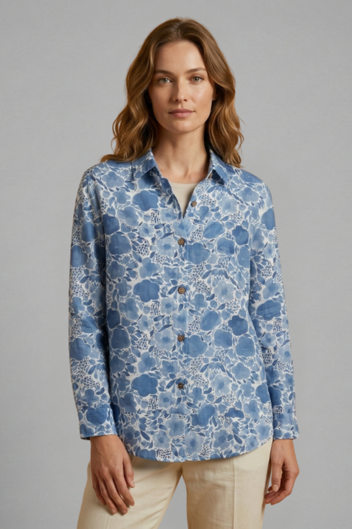 Women’s Blouse with Collar and Floral Print