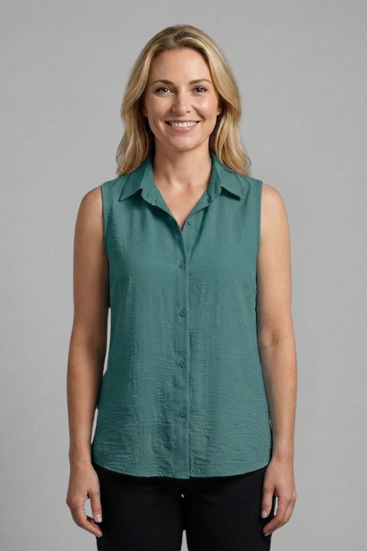 Women’s Blouse with Collar and Sleeveless Cut