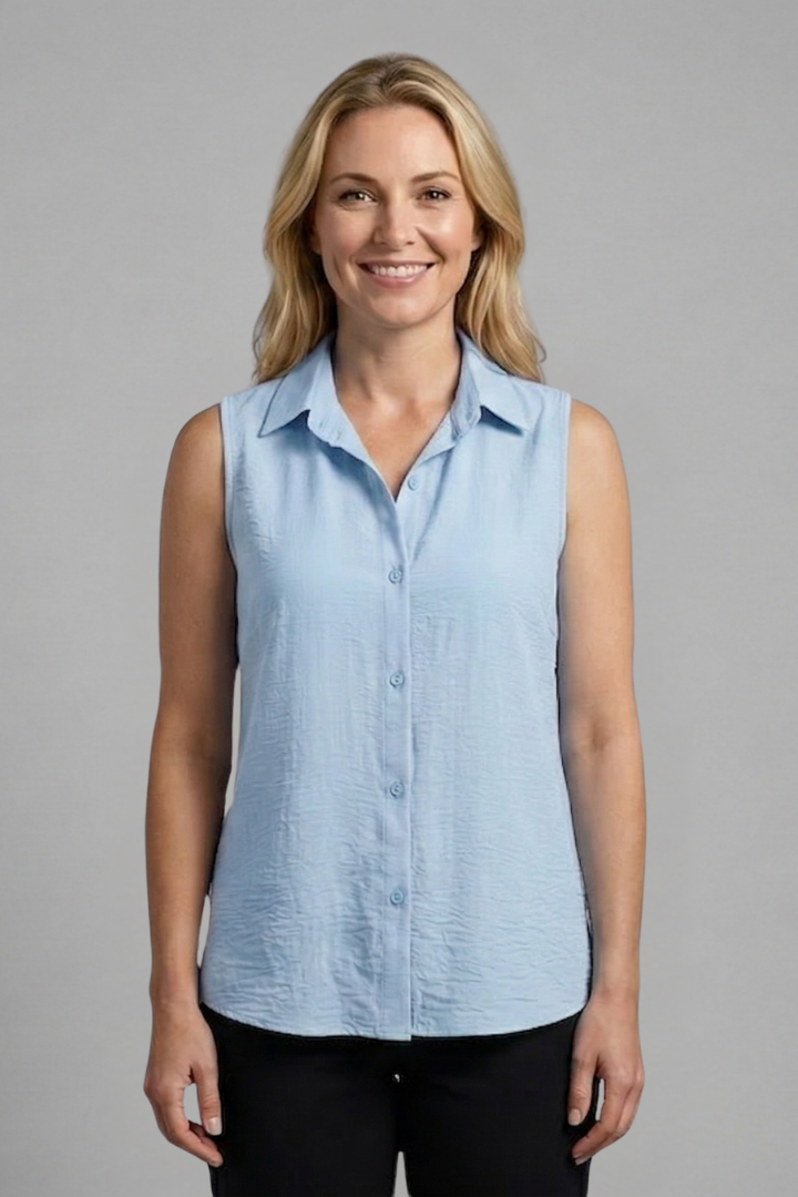 Women’s Blouse with Collar and Sleeveless Cut