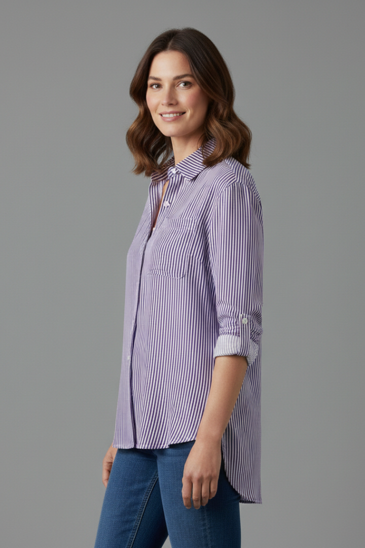 Women’s Blouse with Collar and Stripe Pattern