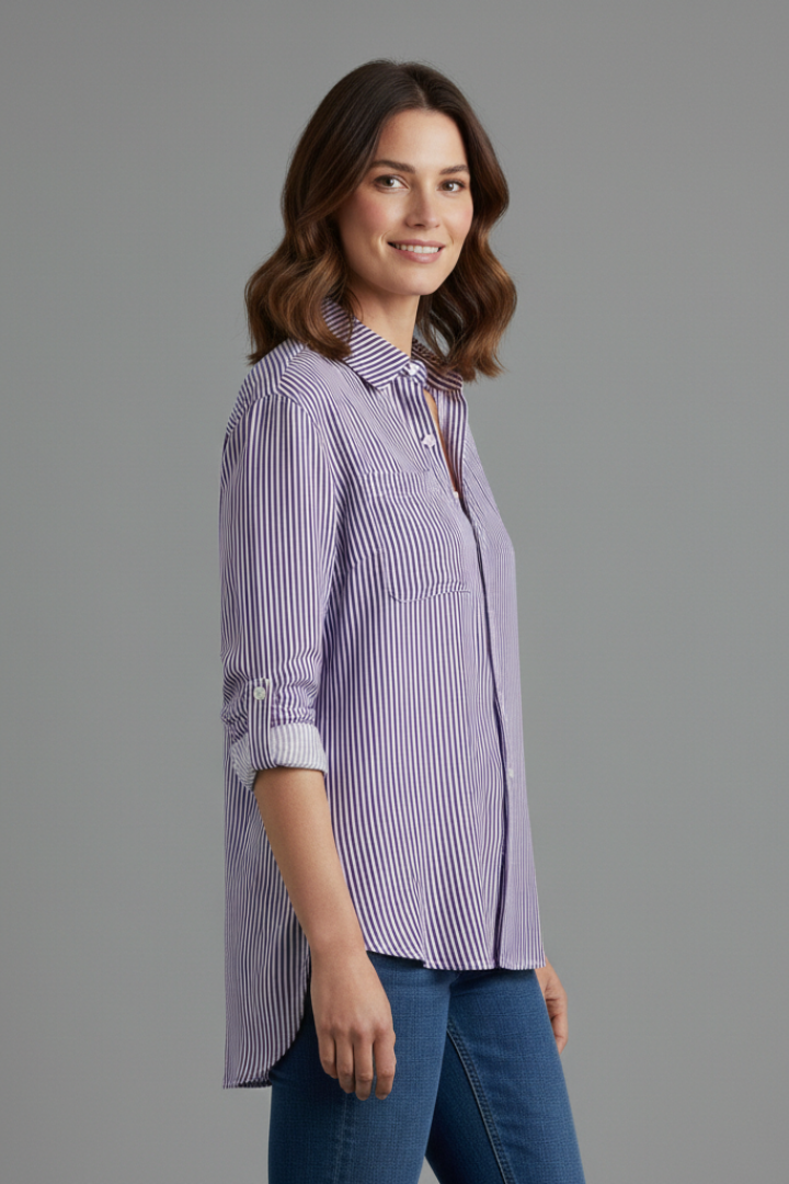 Women’s Blouse with Collar and Stripe Pattern